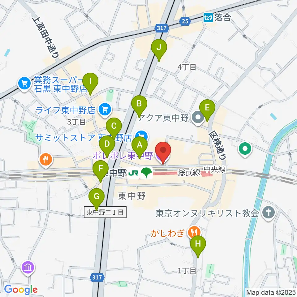 東中野ポレポレ坐周辺のコンビニエンスストア一覧地図
