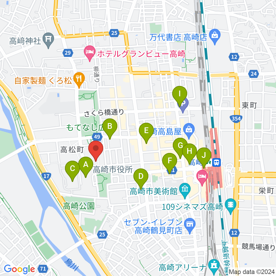 群馬シンフォニーホール周辺のコンビニエンスストア一覧地図