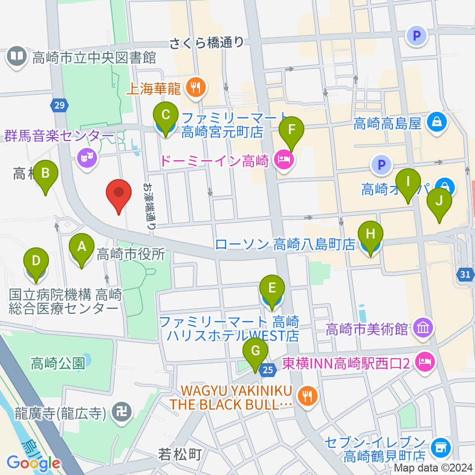 群馬シンフォニーホール周辺のコンビニエンスストア一覧地図