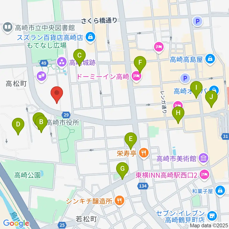 群馬シンフォニーホール周辺のコンビニエンスストア一覧地図