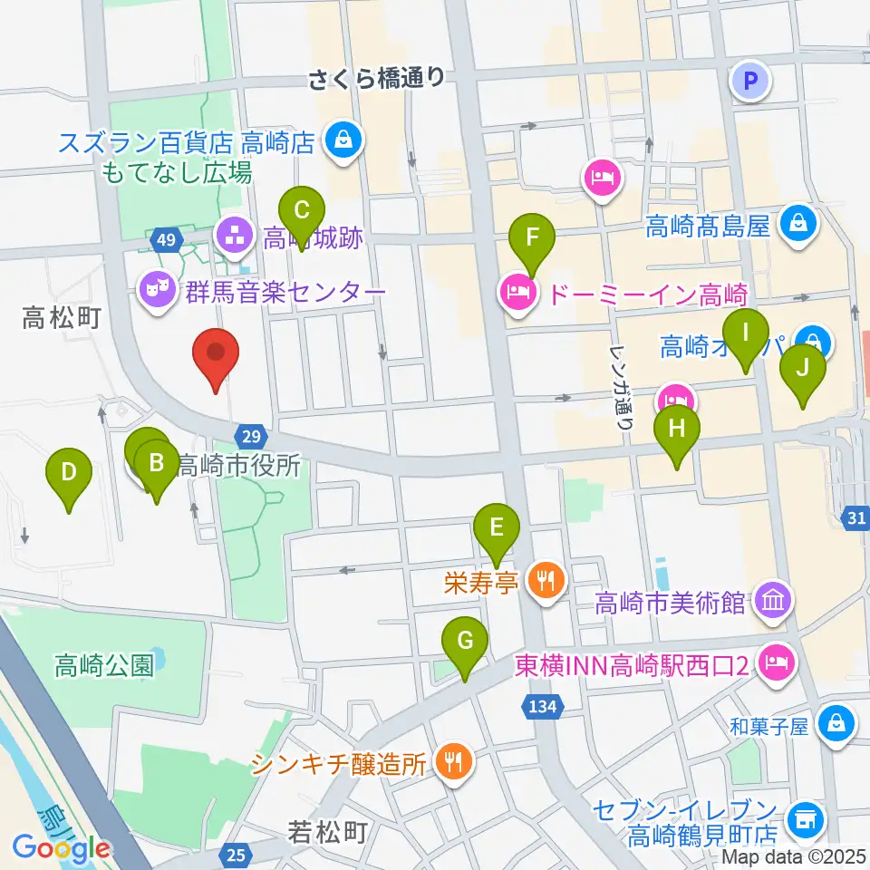 群馬シンフォニーホール周辺のコンビニエンスストア一覧地図