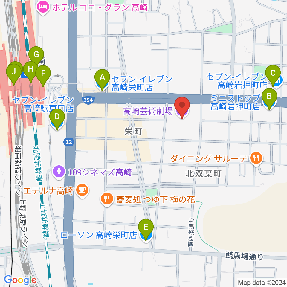 高崎芸術劇場周辺のコンビニエンスストア一覧地図