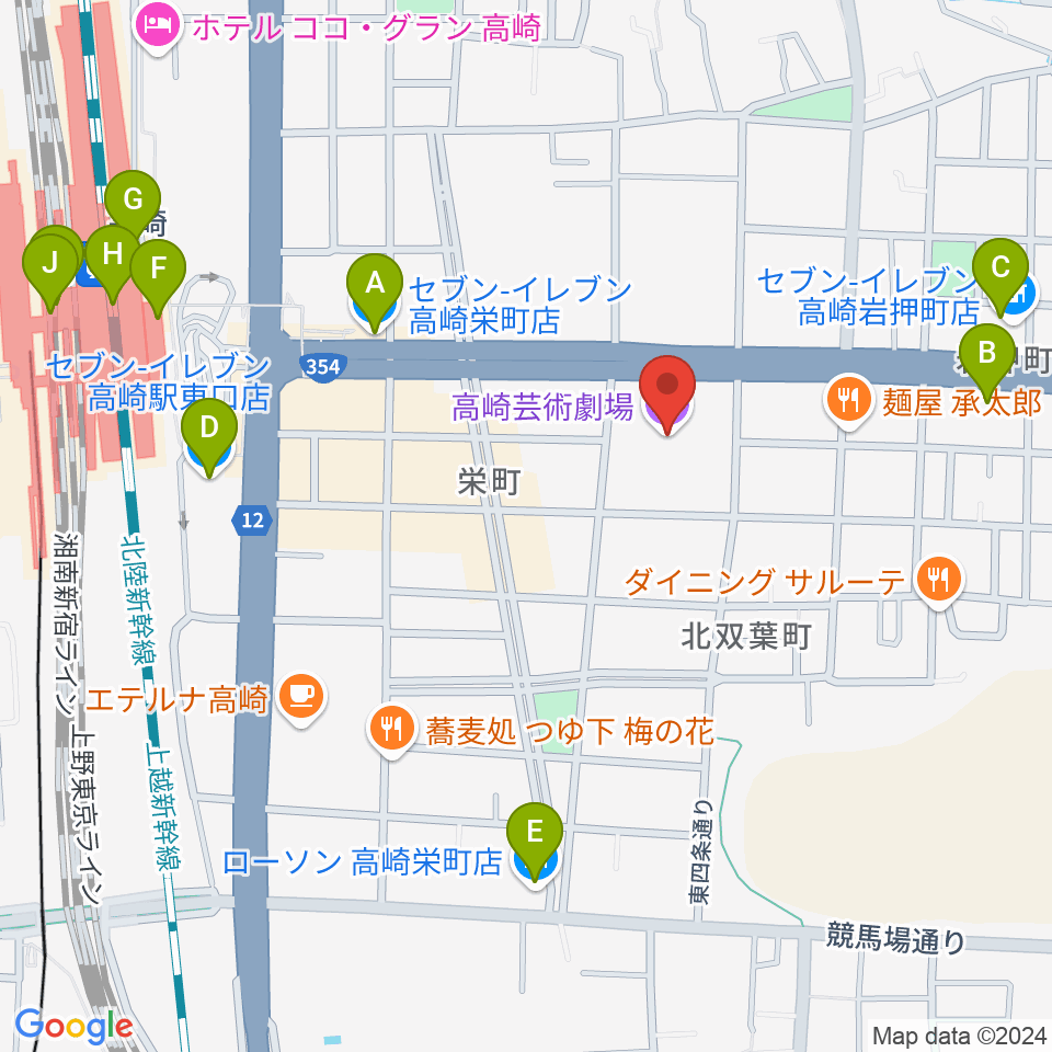 高崎芸術劇場周辺のコンビニエンスストア一覧地図