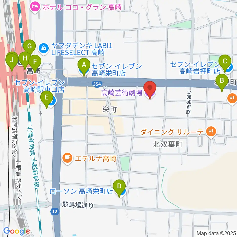 高崎芸術劇場周辺のコンビニエンスストア一覧地図