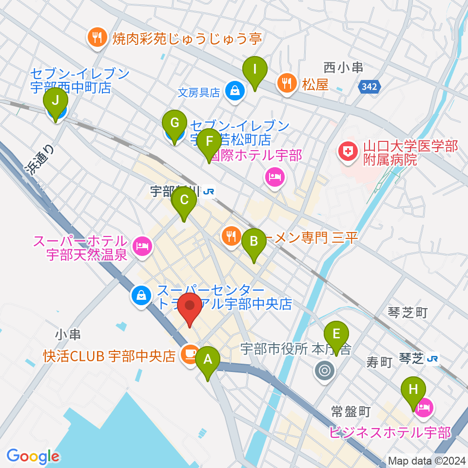 宇部BBB周辺のコンビニエンスストア一覧地図