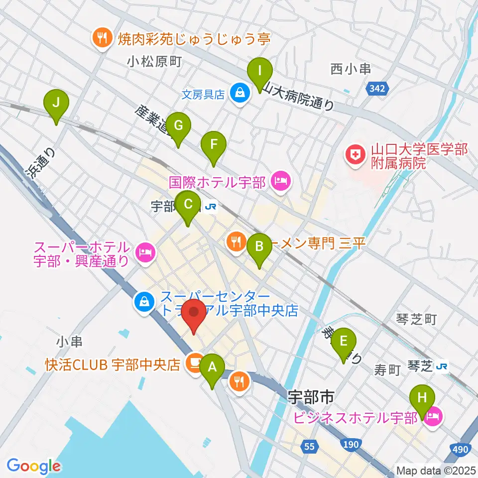 宇部BBB周辺のコンビニエンスストア一覧地図