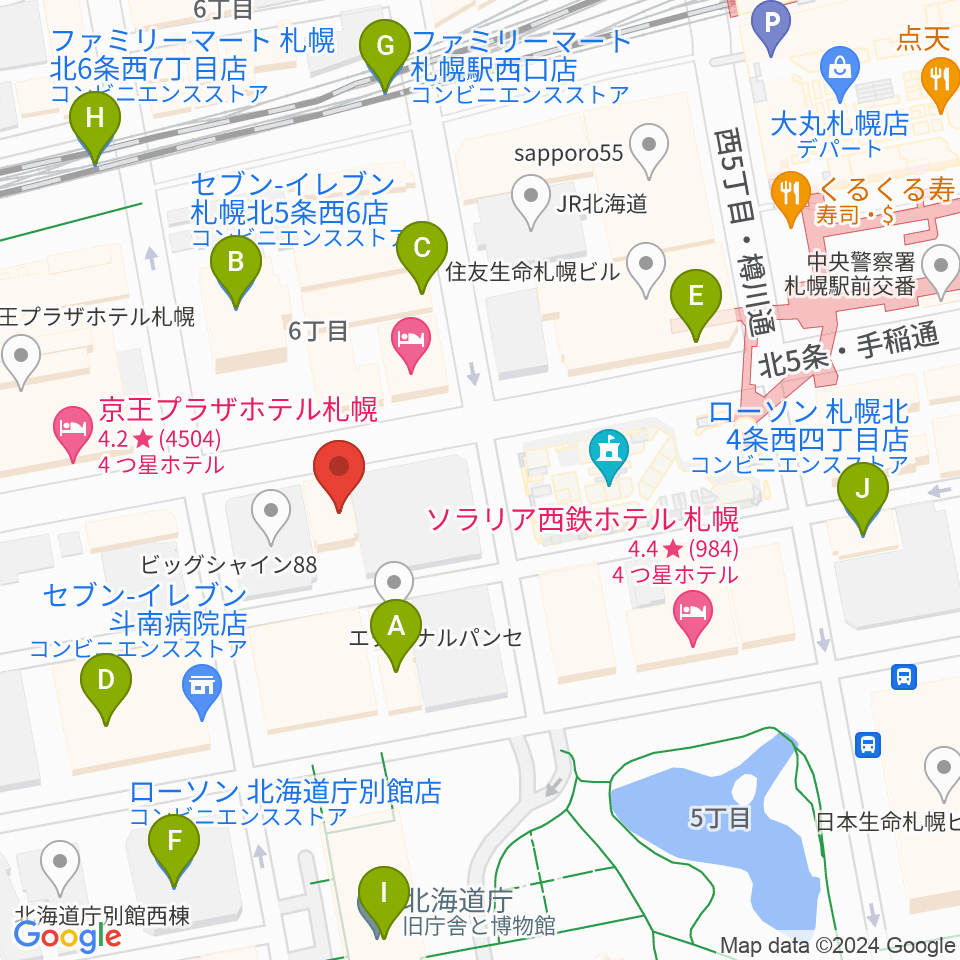 六花亭札幌本店 ふきのとうホール周辺のコンビニエンスストア一覧地図