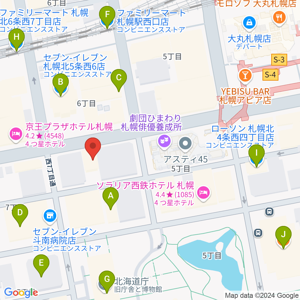 六花亭札幌本店 ふきのとうホール周辺のコンビニエンスストア一覧地図