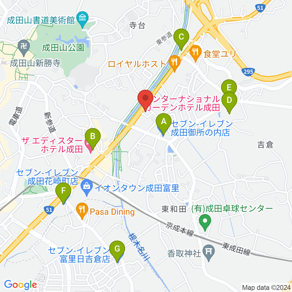 ラジオ成田周辺のコンビニエンスストア一覧地図