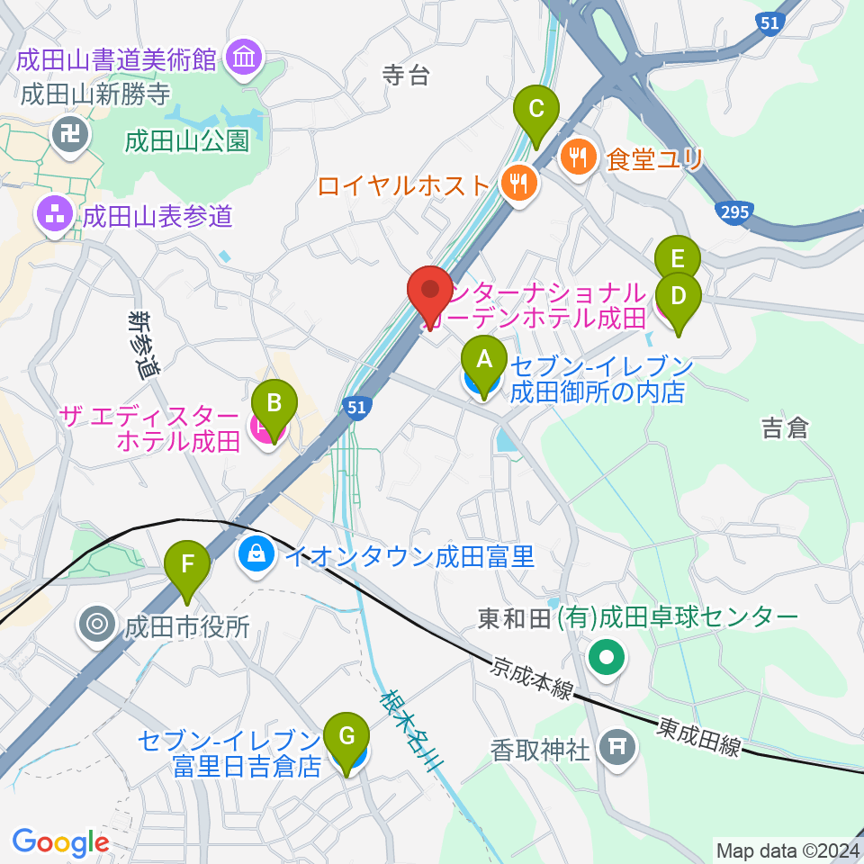 ラジオ成田周辺のコンビニエンスストア一覧地図