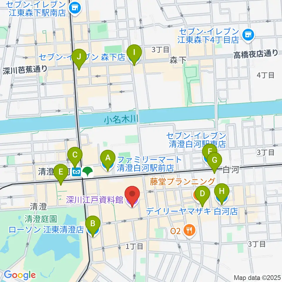深川江戸資料館周辺のコンビニエンスストア一覧地図