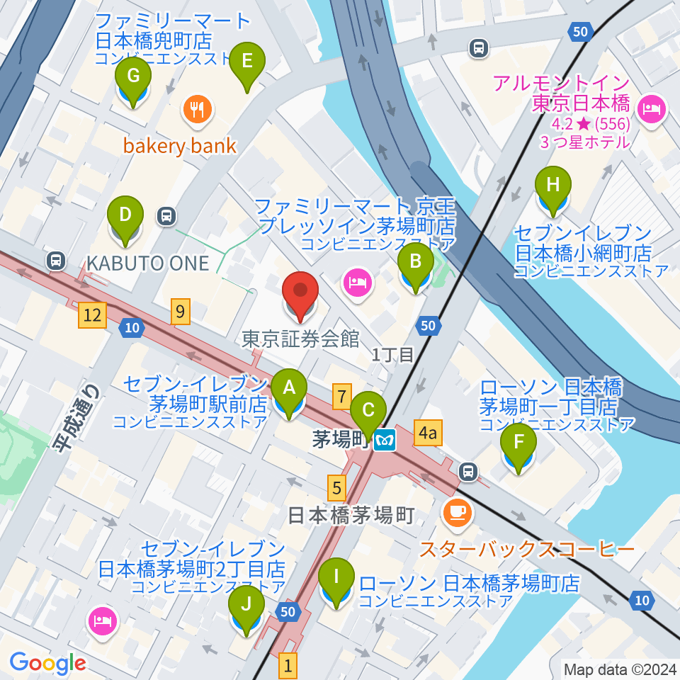 東京証券会館ホール周辺のコンビニエンスストア一覧地図