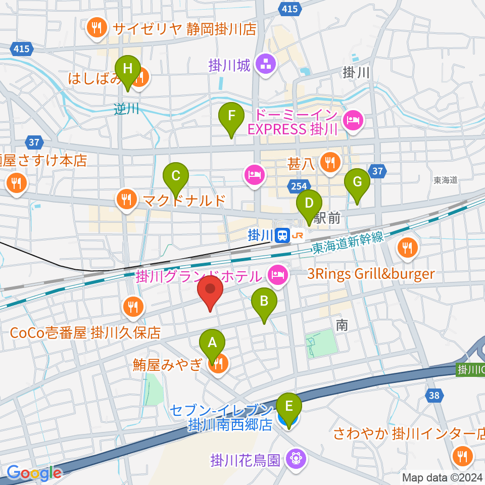 掛川市美感ホール周辺のコンビニエンスストア一覧地図