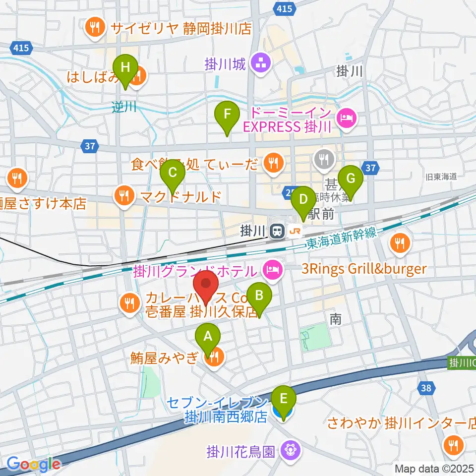 掛川市美感ホール周辺のコンビニエンスストア一覧地図