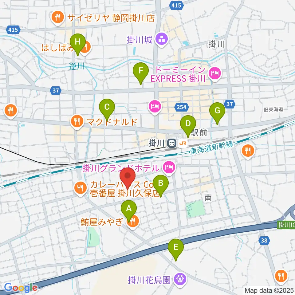 掛川市美感ホール周辺のコンビニエンスストア一覧地図
