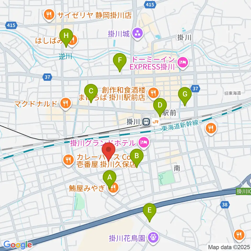 掛川市美感ホール周辺のコンビニエンスストア一覧地図