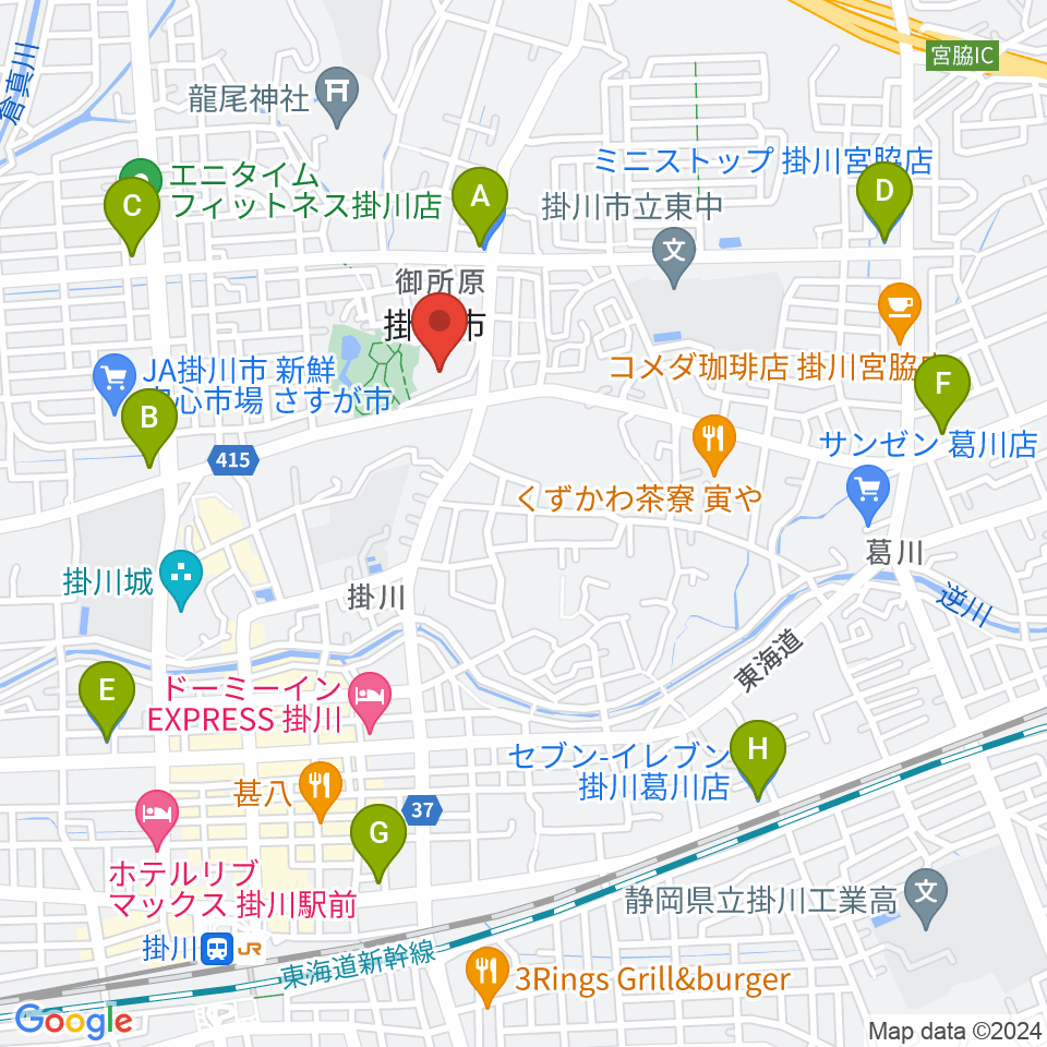 掛川市生涯学習センター周辺のコンビニエンスストア一覧地図
