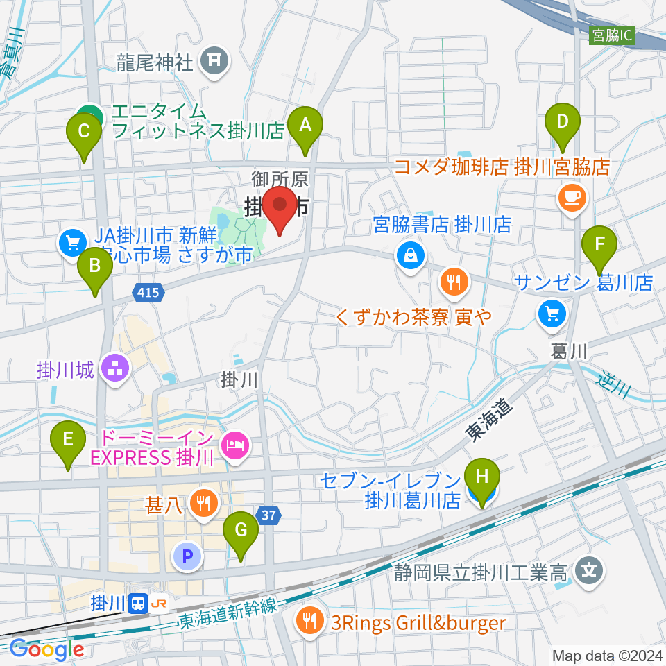 掛川市生涯学習センター周辺のコンビニエンスストア一覧地図