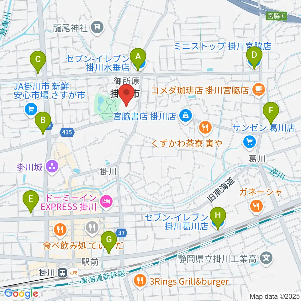掛川市生涯学習センター周辺のコンビニエンスストア一覧地図