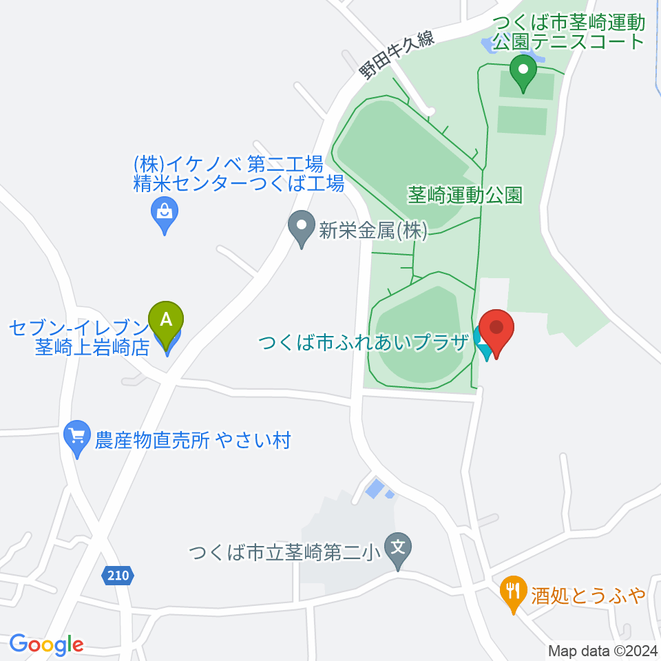 つくば市ふれあいプラザ周辺のコンビニエンスストア一覧地図