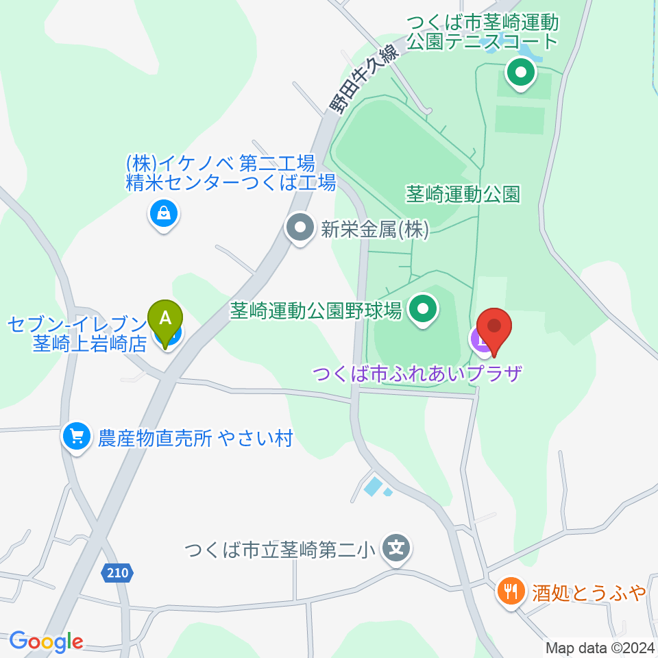 つくば市ふれあいプラザ周辺のコンビニエンスストア一覧地図