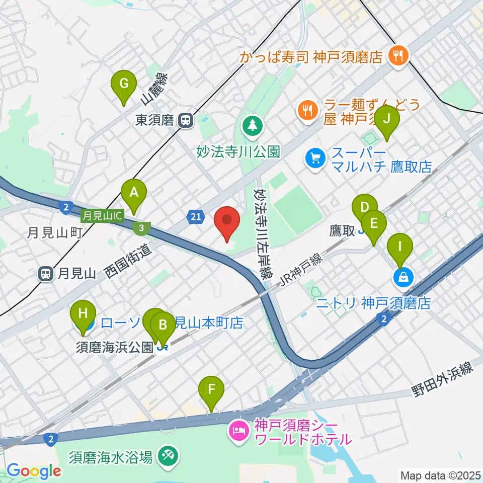 神戸市立須磨区文化センター周辺のコンビニエンスストア一覧地図