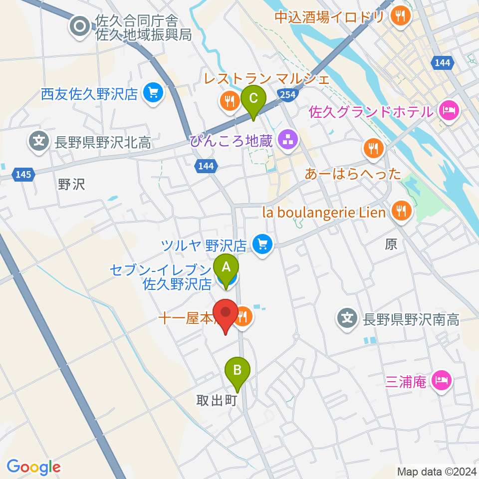 佐久市生涯学習センター 野沢会館周辺のコンビニエンスストア一覧地図