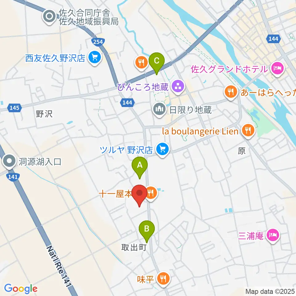 佐久市生涯学習センター野沢会館周辺のコンビニエンスストア一覧地図