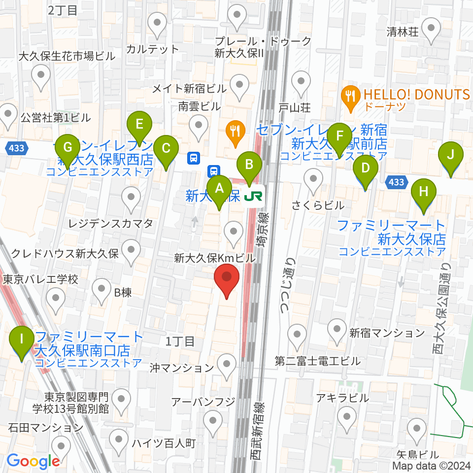 新大久保CLUB Voice周辺のコンビニエンスストア一覧地図