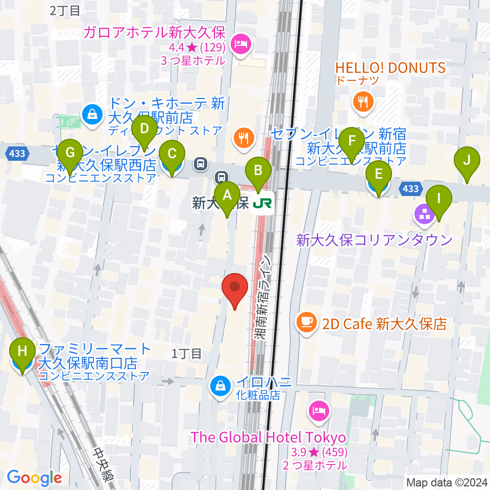 新大久保CLUB Voice周辺のコンビニエンスストア一覧地図