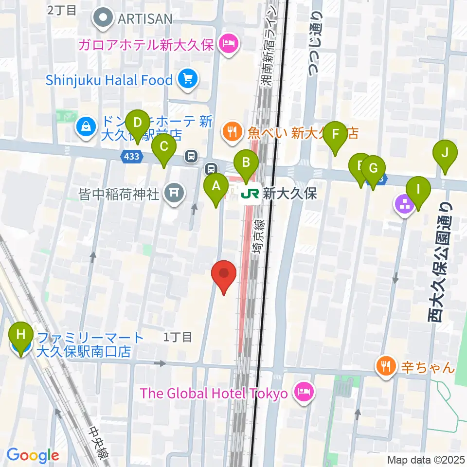 新大久保CLUB Voice周辺のコンビニエンスストア一覧地図