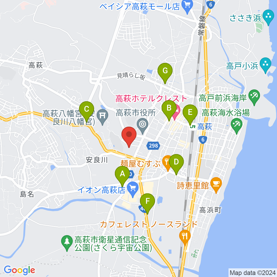 高萩市文化会館周辺のコンビニエンスストア一覧地図