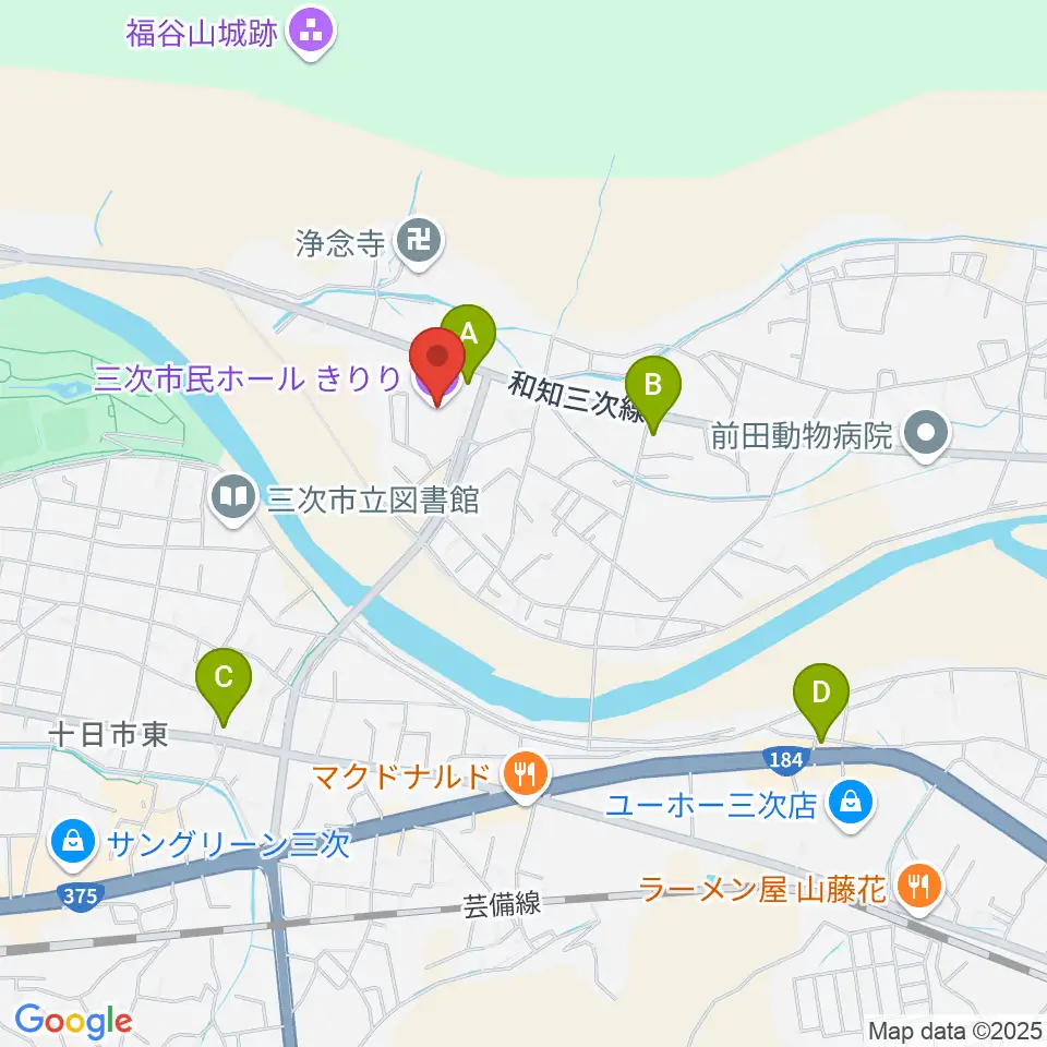 三次市民ホールきりり周辺のコンビニエンスストア一覧地図