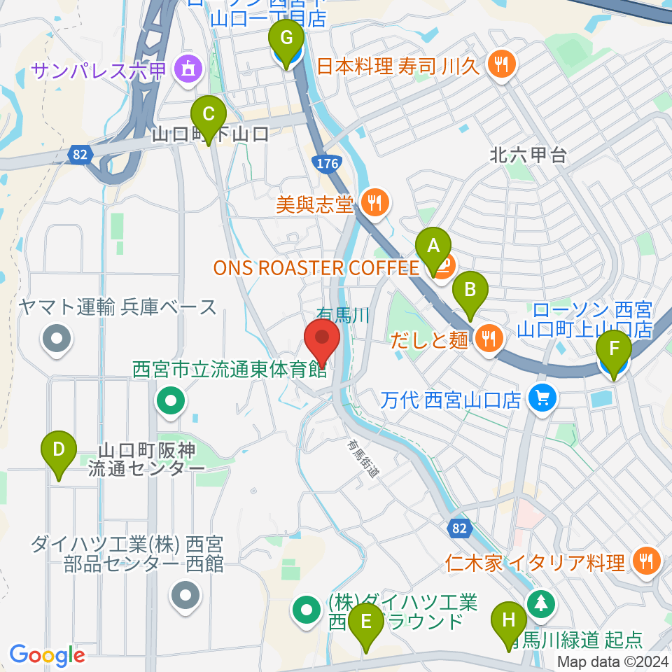 西宮市山口ホール周辺のコンビニエンスストア一覧地図