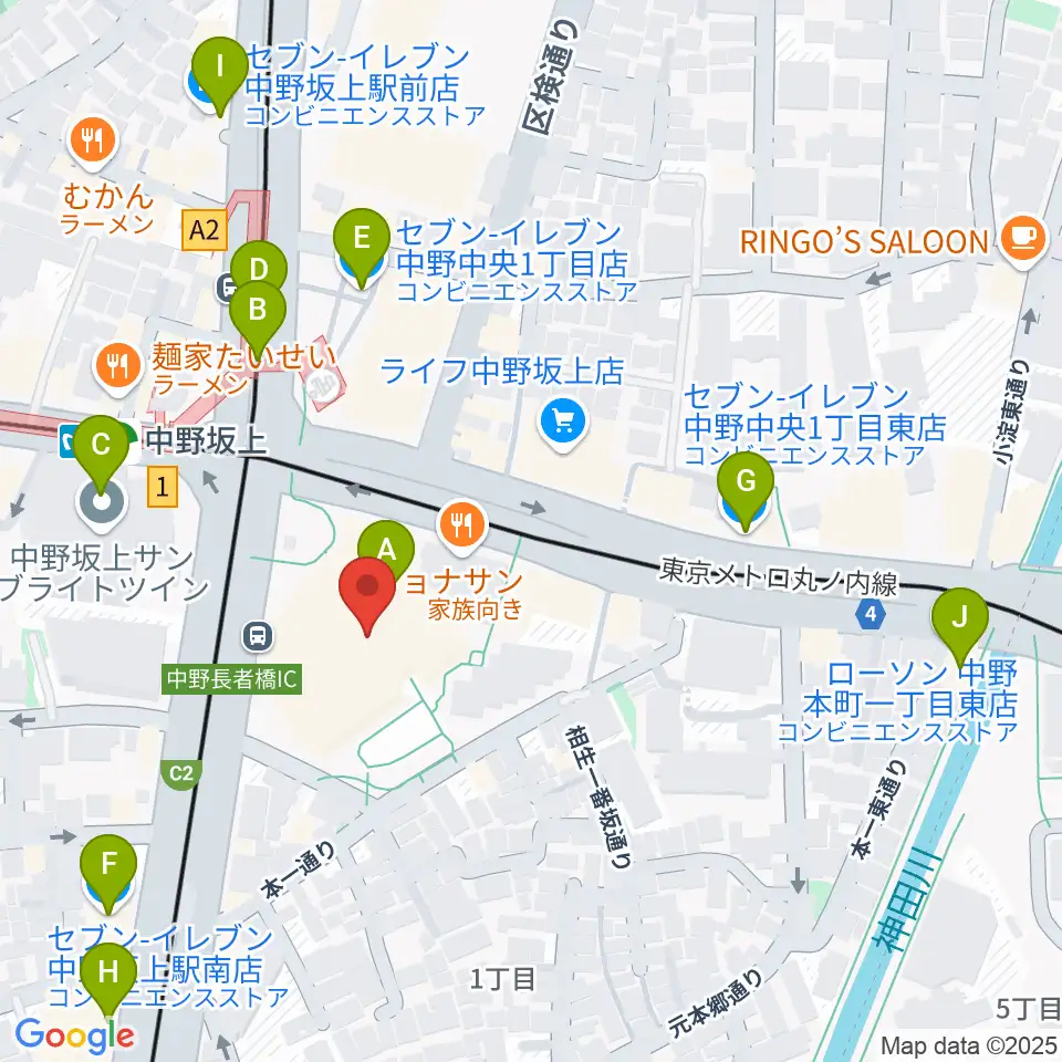 中野坂上ハーモニーホール周辺のコンビニエンスストア一覧地図