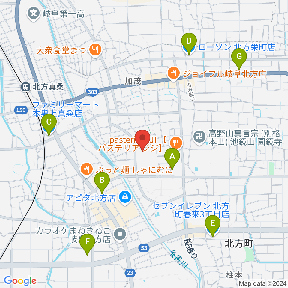 北方町ホリモク生涯学習センターきらり周辺のコンビニエンスストア一覧地図