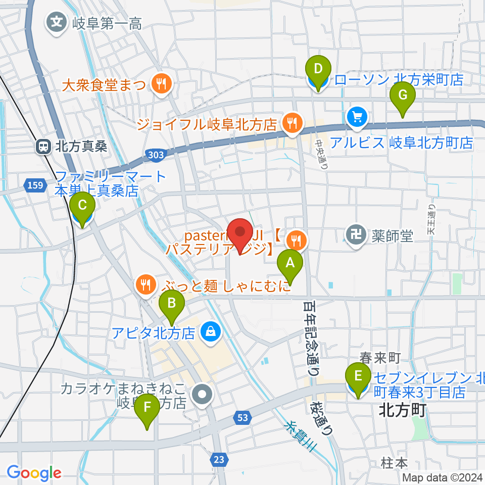 北方町ホリモク生涯学習センターきらり周辺のコンビニエンスストア一覧地図