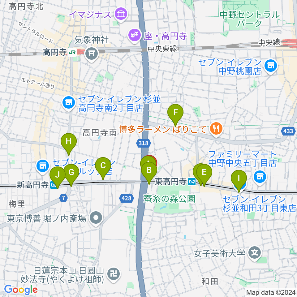 東高円寺U.F.O.CLUB周辺のコンビニエンスストア一覧地図