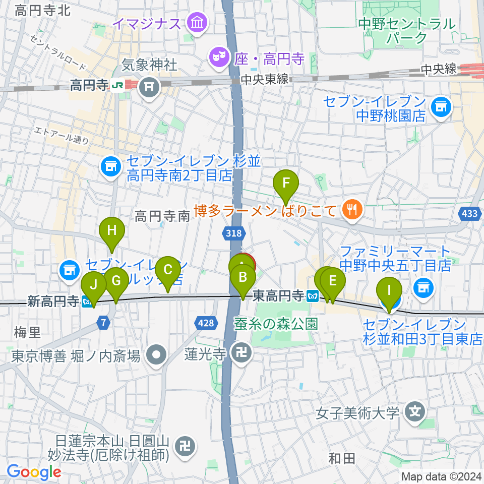 東高円寺U.F.O.CLUB周辺のコンビニエンスストア一覧地図