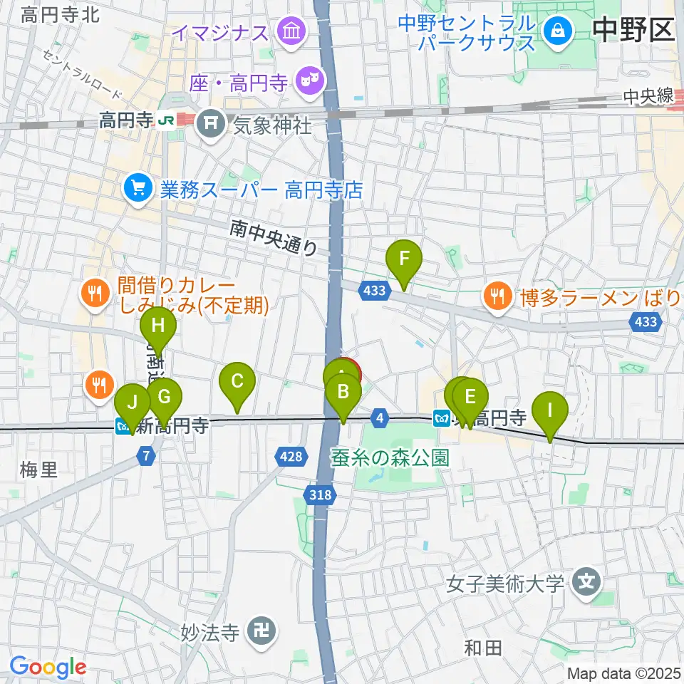 東高円寺U.F.O.CLUB周辺のコンビニエンスストア一覧地図