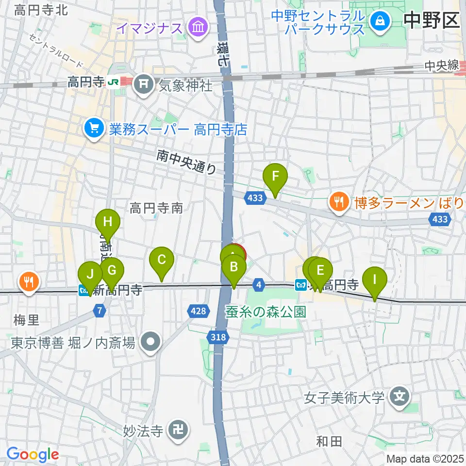 東高円寺U.F.O.CLUB周辺のコンビニエンスストア一覧地図
