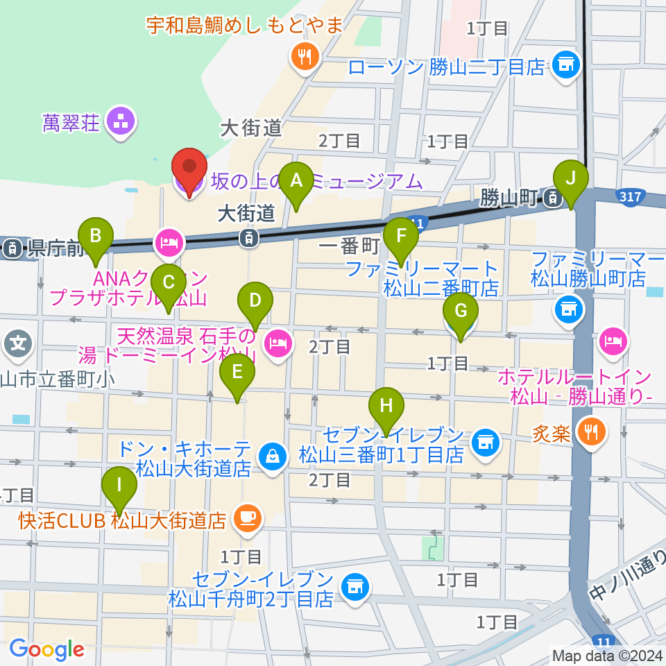 坂の上の雲ミュージアム周辺のコンビニエンスストア一覧地図