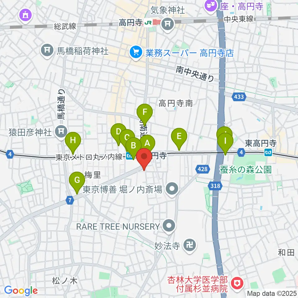 新高円寺スタックスフレッド周辺のコンビニエンスストア一覧地図