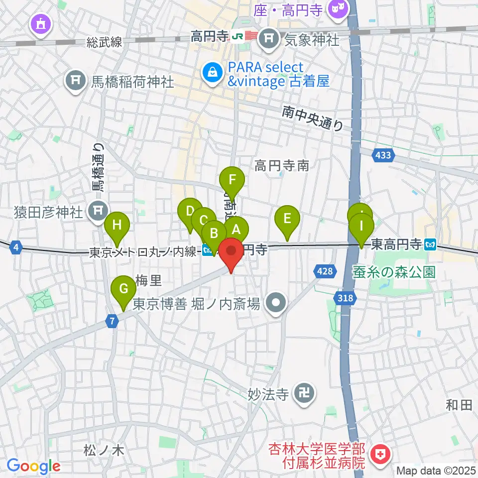新高円寺スタックスフレッド周辺のコンビニエンスストア一覧地図