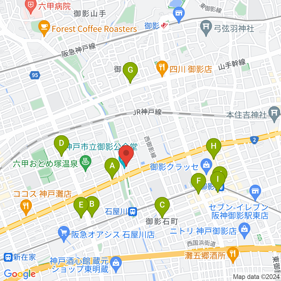 神戸市立御影公会堂周辺のコンビニエンスストア一覧地図