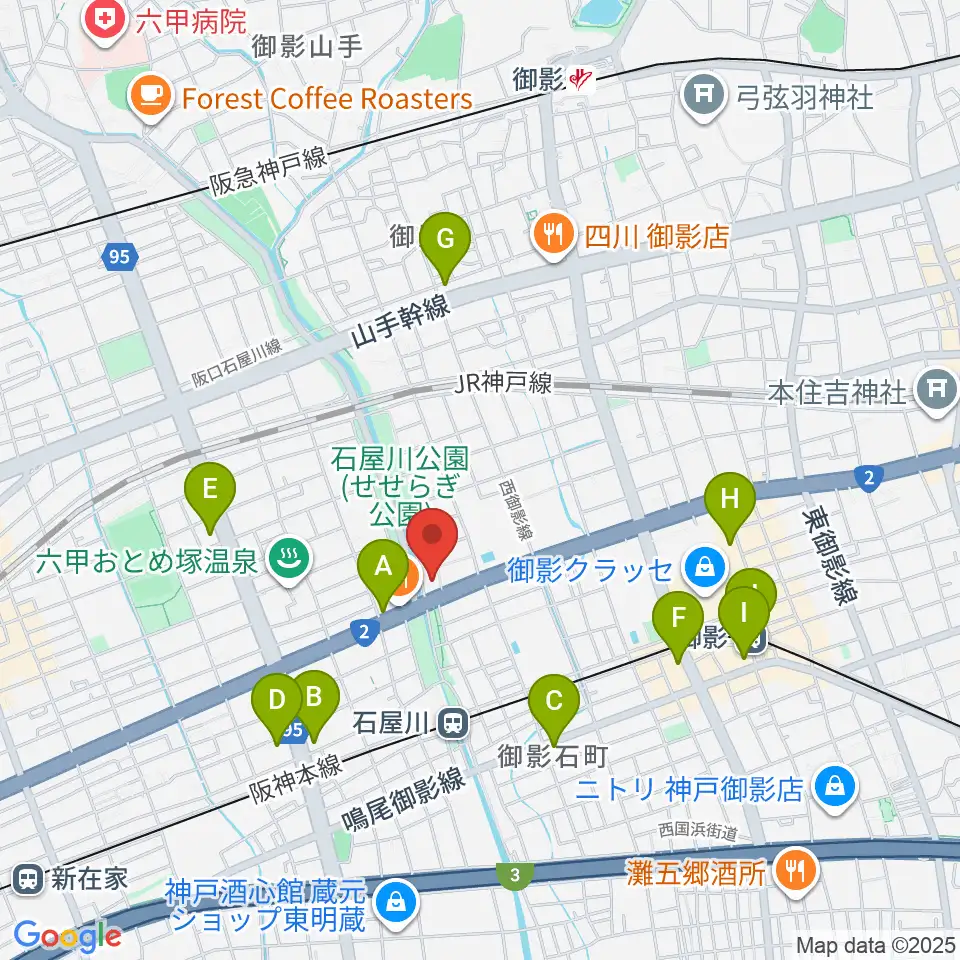 神戸市立御影公会堂周辺のコンビニエンスストア一覧地図