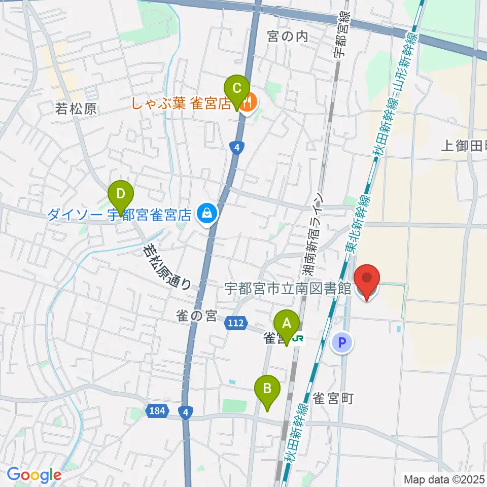 宇都宮市立南図書館サザンクロスホール周辺のコンビニエンスストア一覧地図