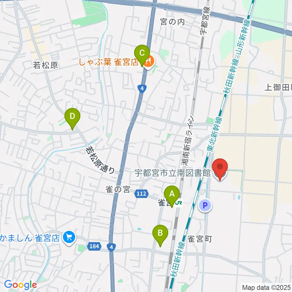 宇都宮市立南図書館サザンクロスホール周辺のコンビニエンスストア一覧地図