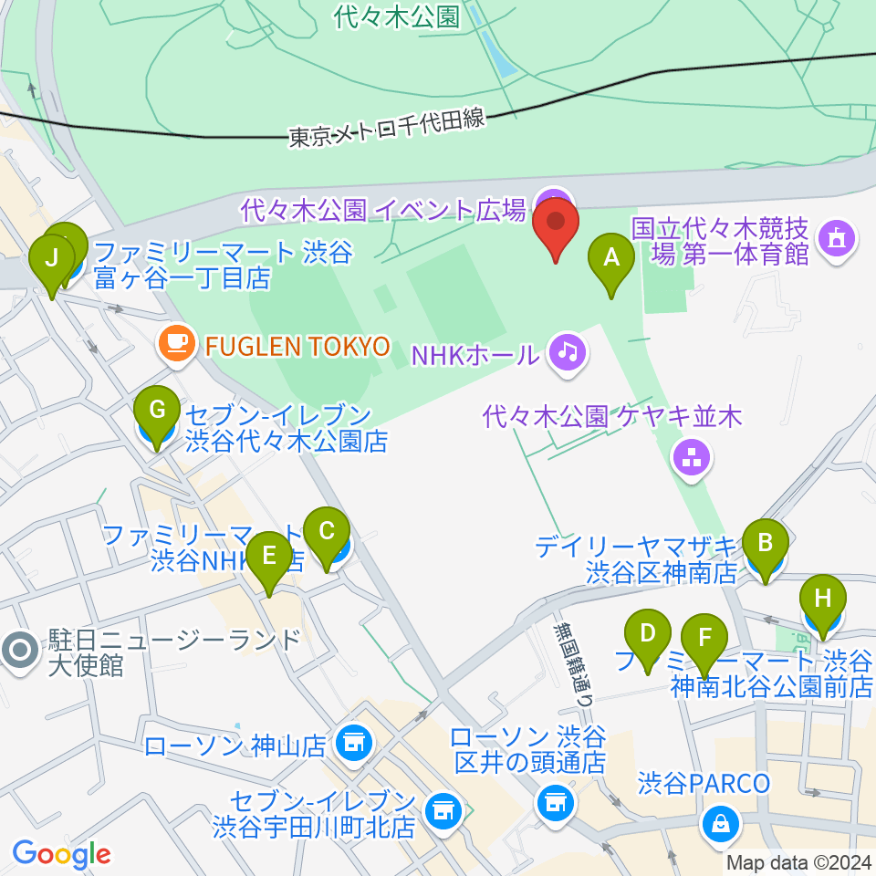 代々木公園野外音楽堂周辺のコンビニエンスストア一覧地図