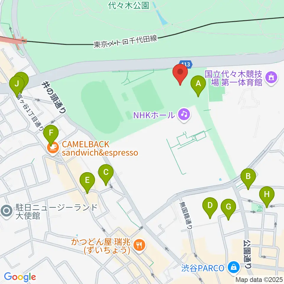 代々木公園野外音楽堂周辺のコンビニエンスストア一覧地図